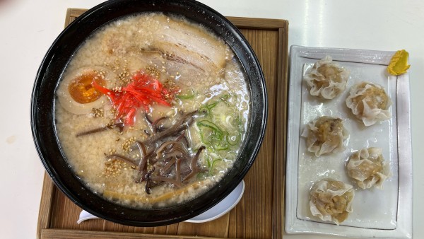 「とんこつ味玉ラーメン、黒豚シューマイ」@ラーメンガキ大将 谷田部店の写真