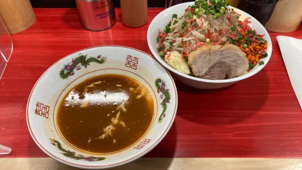 「1月限定 濃厚海老つけ麺（全マシ）」@ラーメン鷹の目 明大前店の写真