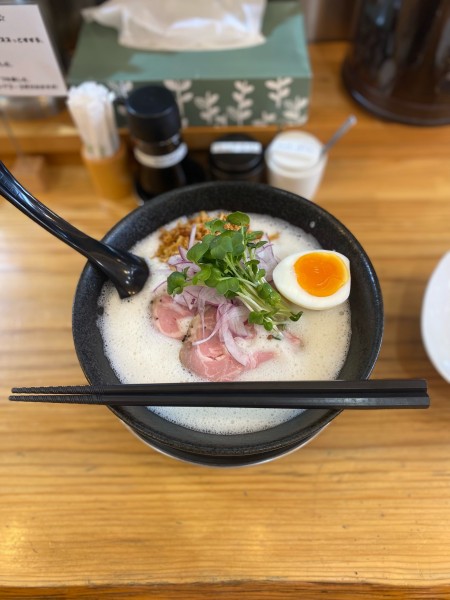 「鶏泡塩大盛ニンニクトッピング」@鶏泡そば 草戸ベースの写真