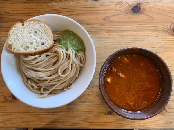 「【四季限定】海老トマトつけ麺味玉入り」@らーめん いつ樹 本店の写真