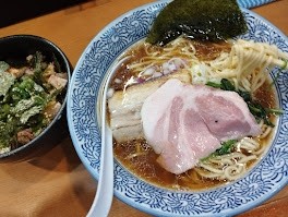 「蛤と鰹中華そば醤油(880)＋ねぎチャーシュー丼(350)」@中華そば 円月の写真