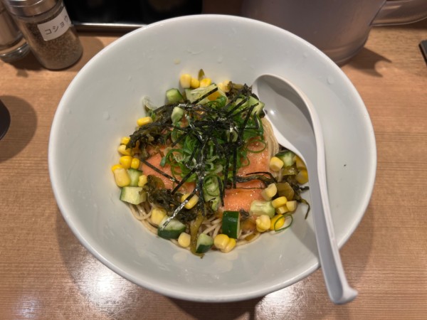 「夏場限定 冷やし明太子まぜ蕎麦 930円」@中華そば ます田の写真