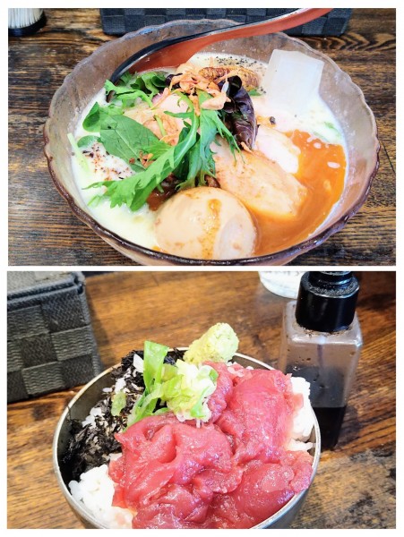 「【限定】海老とトウモロコシの冷やし(大)+まぐろ中落ち丼」@麺場voyageの写真