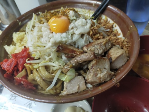 「インド汁なし・大２・生卵（脂・大蒜・生姜・ マヨ・火粉別）」@自家製麺 まさき（非乳化） 2号店の写真