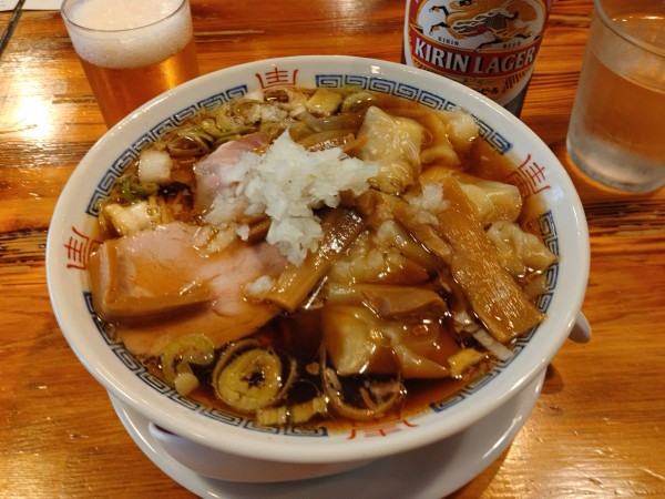 「わんたん中華そば(麺120g)¥950+キリンラガー¥650」@世田谷製麺所の写真