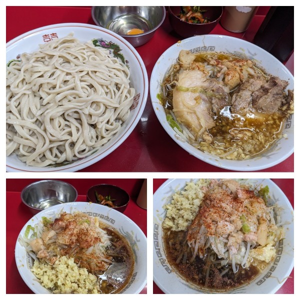 「大つけ麺(麺ちょいマシ全マシ)➕生卵➕キムチ➕生姜」@ラーメン二郎 越谷店の写真