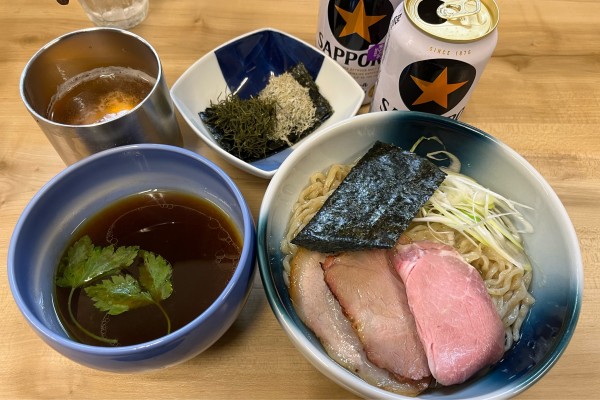 「昆布水つけ麺 醤油 ピロ +のり +とろろ昆布 +缶ビール」@麺処 有彩の写真