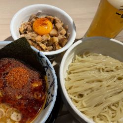 辛々魚つけ麺（1,050円）,豚ごはん（400円）,生ビール（5