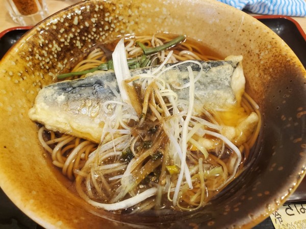 「さば天そば・温」@えきめんや 弘明寺店の写真