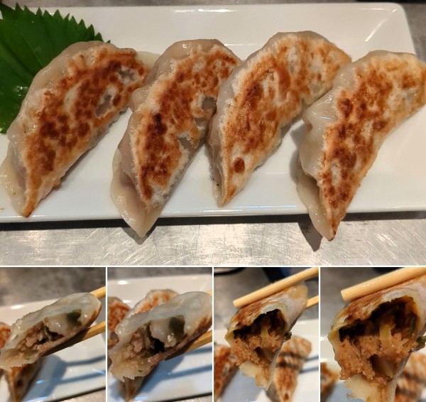 「餃子合盛り(焼き2個・味噌2個)　600円」@麺 やまらぁの写真