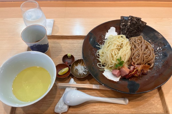 「つけ麺(しお味)+お出汁割り(かつお)」@飯田商店 湯河原本店の写真