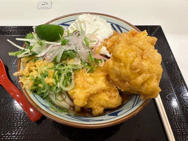 「冷タル鶏天ぶっかけうどん（並盛）890円→860円」@丸亀製麺 イーサイト高崎店の写真