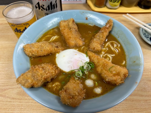 「カツカレーラーメン1000円+瓶ビール550円」@のり吉ラーメンの写真