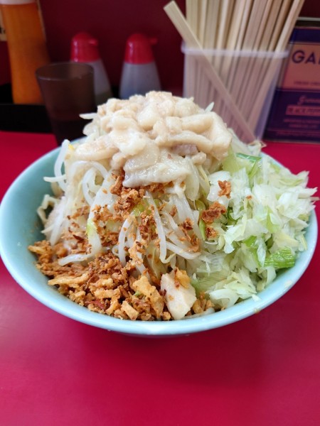 「【限定】小ねぎ汁なし  野菜  ニンニク  アブラ」@ラーメン二郎 中山駅前店の写真