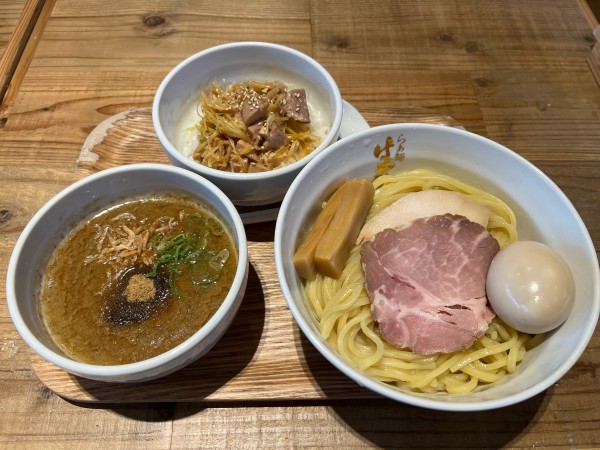 「濃厚海老つけ麺950円ネギチャーシュー丼300円味玉クーポン」@らぁ麺 はやし田 TXGAおおたかの森店の写真