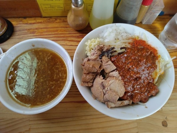 「ぶた入りオロチョンつけ麺750円(麺柔トッピング全部)」@にかいやの写真