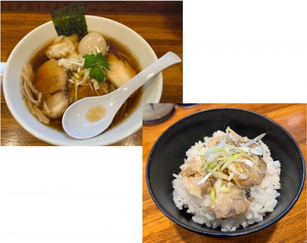 「特製中華そばしょうゆ味➕大150円➕貝のせごはん」@中華そば あら井の写真