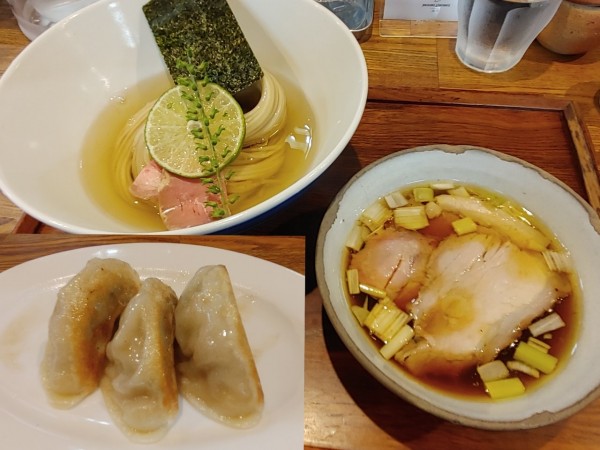 「昆布水つけめん醤油1050円＋餃子3個320円」@YOKOKURA STOREHOUSEの写真
