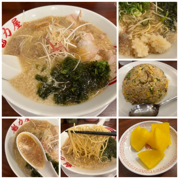 「あご煮干し醤油ラーメン869円麺硬背脂多め定食セット」@魁力屋 所沢小手指店の写真