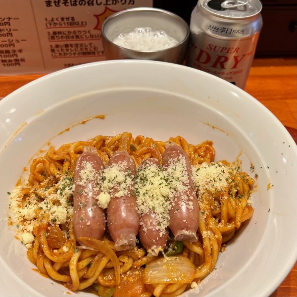 「ナポリタン＋缶ビール」@長男、おかわしゅんの写真