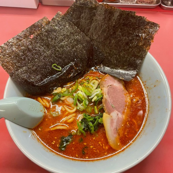 「ランチA(辛味噌+チャーシュー丼)+餃子+のり」@ラーメン山岡家 つくば中央店の写真