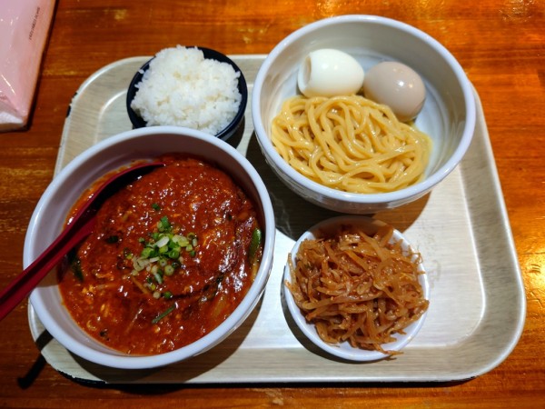 「限定 チゲ味噌つけめん(麺半分→味付玉子)」@らーめん 蓮の写真