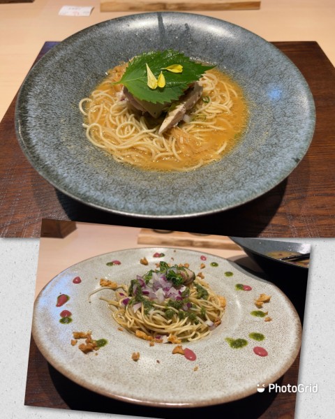 「雲丹の蕎麦＋〆そば（ジェノベーゼ）」@与しおかの写真