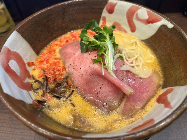 「【限定】常陸牛×海老白湯1100円」@常陸牛らぁめん 希の写真