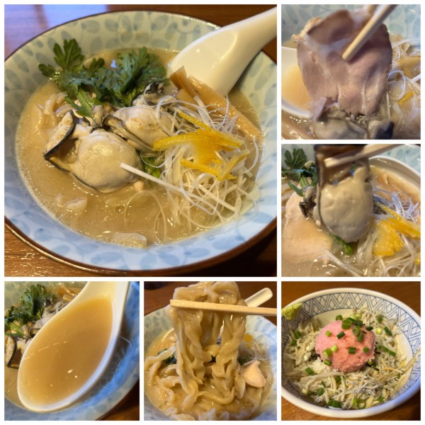 「【限定】牡蠣そば白味噌仕立て1280円ネギトロしらす丼500」@寿製麺よしかわ 川越店の写真