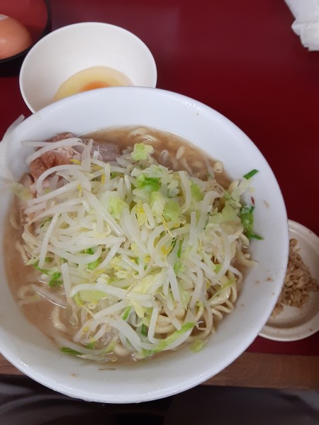 「ラーメン、生卵、本日のショウガ900円+90円+50円」@ラーメン二郎 相模大野店の写真