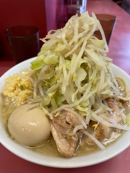 「小ラーメン 豚入り 味玉 ヤサイニンニクアブラ」@ラーメン二郎 ひばりヶ丘駅前店の写真