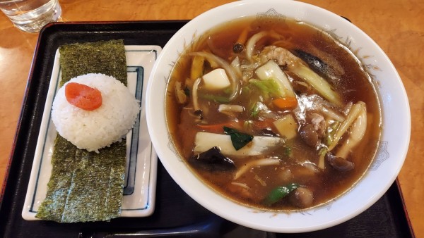 「広東麵＋メンタイにぎり（ランチセット）880円」@麺 三福の写真