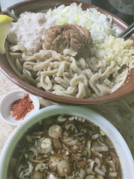 「豚魚つけめん塩・大2・黒ばら海苔（熱盛・脂・生姜・火の粉別）」@自家製麺 まさき（非乳化） 2号店の写真