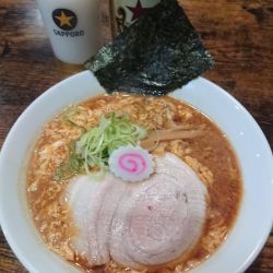 サッポロ赤星ビンビール＋いち味噌玉子とじラーメン(並)