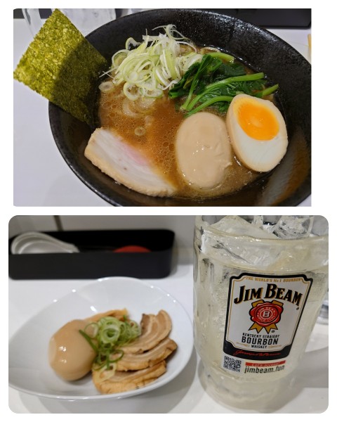 「醤油そば+味玉+おつまみセット+白州ハイボール」@朝霞ラーメン 豚恋食堂の写真