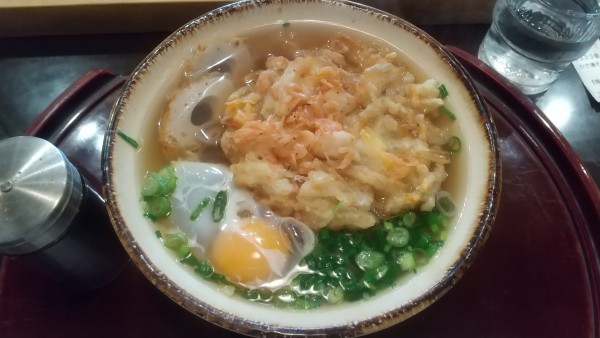 「かき揚げそば600円、玉子120円」@砂丘そばの写真