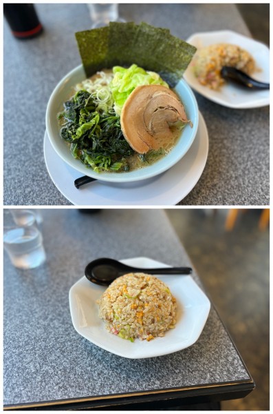 「醤油ラーメンチャーハンセット+ほうれん草トッピング」@横浜家系ラーメン 極家の写真