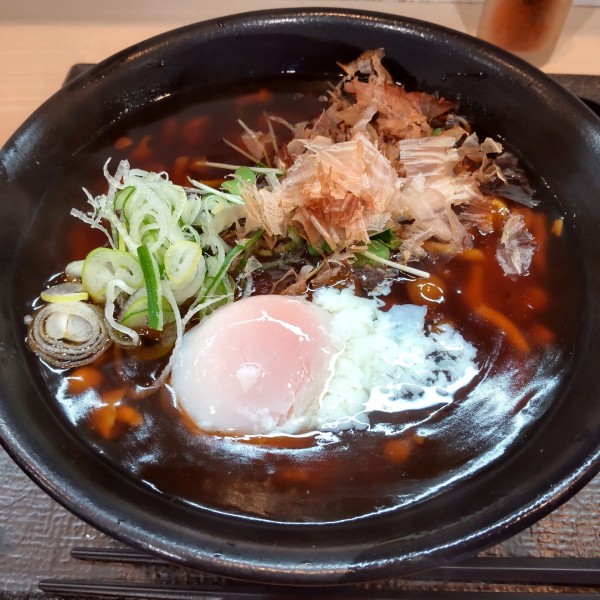 「あんかけなめこそば（￥630）＋温泉玉子（クーポン）」@ゆで太郎 流通センター駅前店の写真