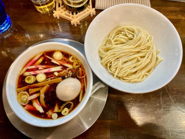 「サッポロ赤星 → つけめん 味玉」@自家製麺 うるちの写真