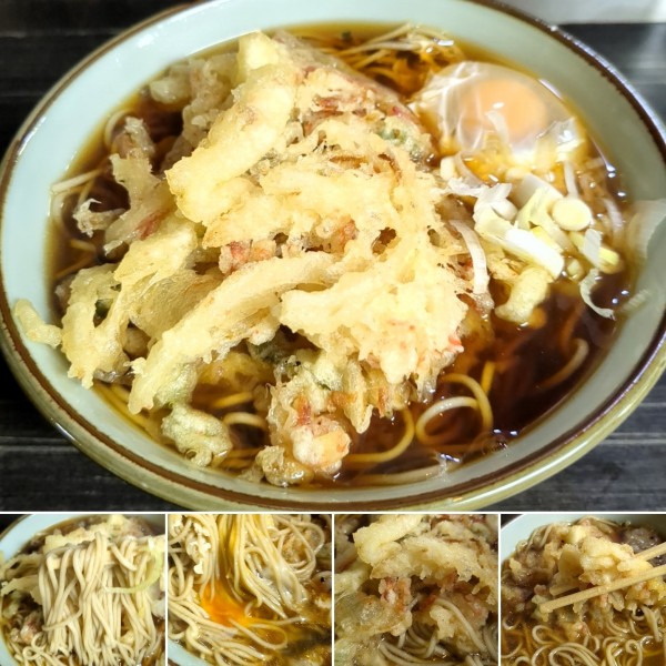 「かき揚げそば＋生卵＝520円」@文殊 浅草店の写真