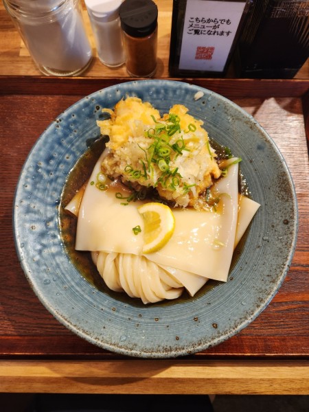 「とり天ネギだれぶっかけ 相盛り」@ひもかわうどん 桐生 池袋の写真