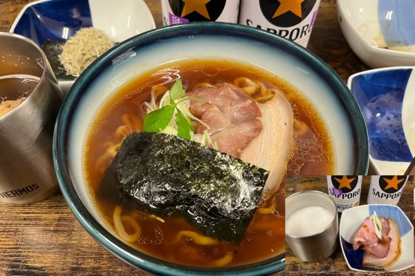 「醤油らぁ麺+のり+とろろ昆布+ビール🍺🍺」@麺処 有彩の写真