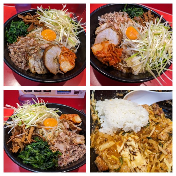 「辛いまぜそば➕鶏ほぐし➕ほうれん草➕味ネギ➕炙りﾁｰｽﾞご飯」@麺屋 桐龍の写真