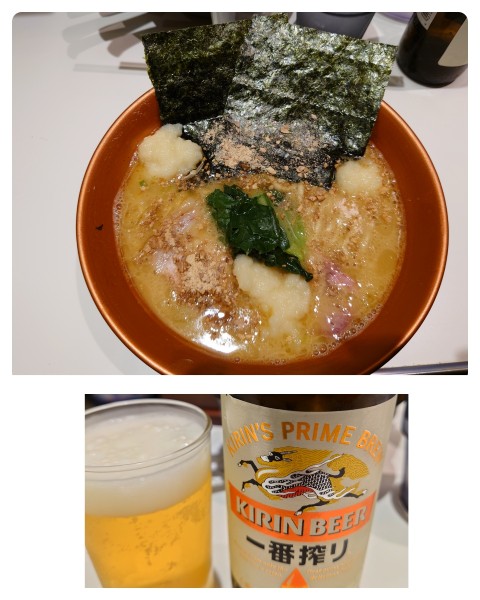 「ガーリックめん+瓶ビール」@家系ラーメン 革新家 TOKYOの写真