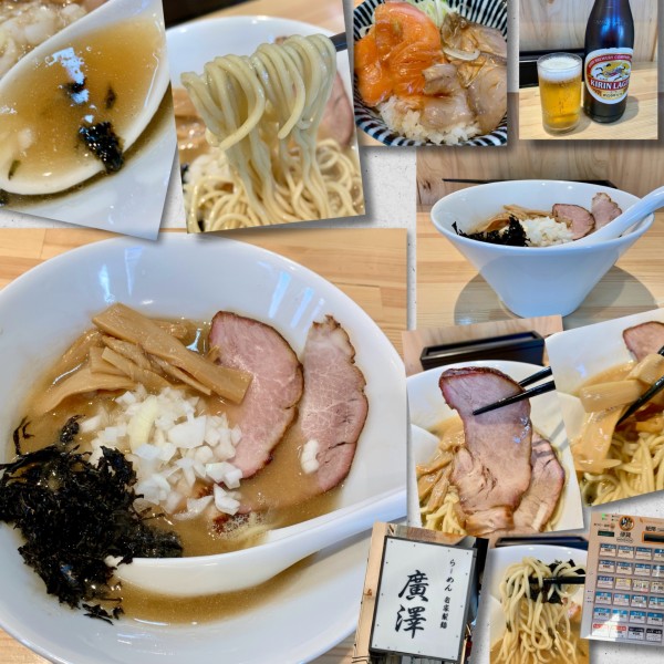 「ｷﾝｸﾞｻｰﾓﾝとｲｼｽﾞﾐの小丼＋🍺→塩らーめん880円」@らーめん廣澤の写真