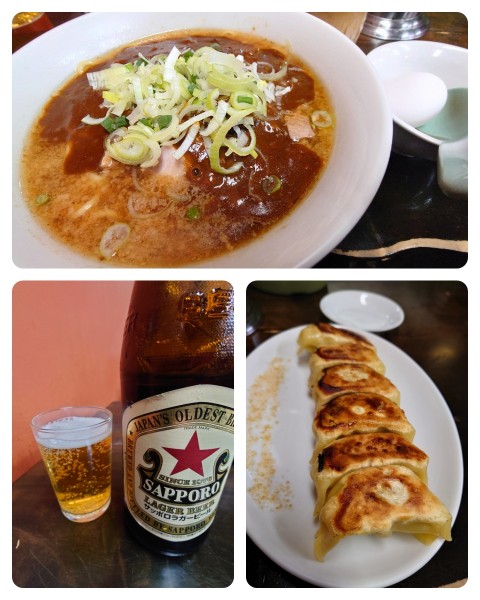 「カレーラーメン+レモン餃子+サッポロ赤星(中瓶)」@ケン軒の写真