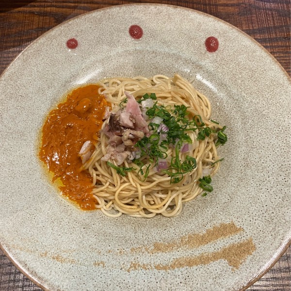 「鮟肝の〆そば360円」@与しおかの写真