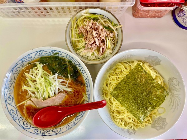 「ネギつけめん 中 ＋ ネギ飯」@◯つばき食堂の写真