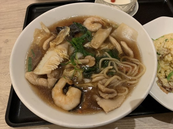 「五目あんかけそばセット（＋半チャーハン・杏仁豆腐）」@チャーハン達人 アリオ北砂店の写真