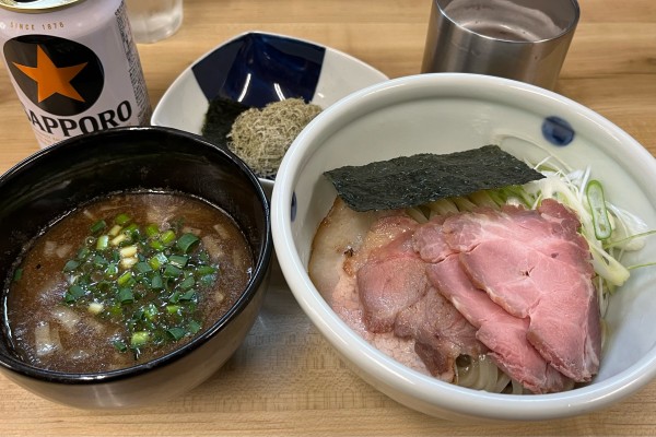 「豚骨地鶏魚介つけ麺+のり+とろろ昆布+ビール🍺🍺」@麺処 有彩の写真